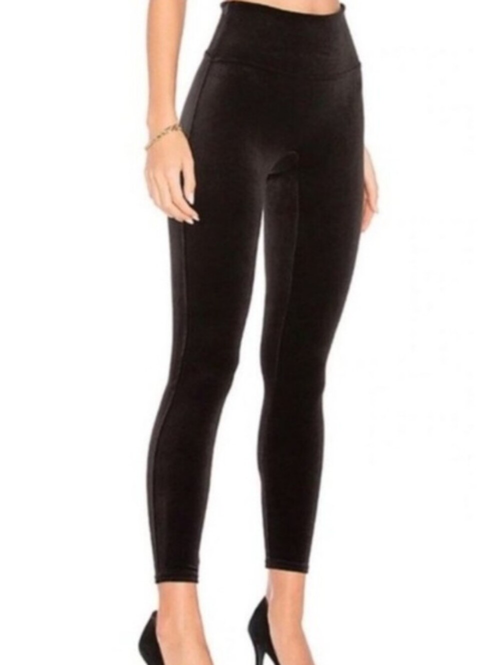 Spanx Black Velour Leggings Slimming Shapewear Velvet Skinny Shaping MD
